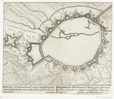Vestingplattegrond van Brussel, gebombardeerd door het Franse leger in 1695