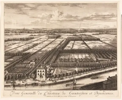 Veue Generalle du Chasteau de Gunterstein et Dependances. Willem Swidde ad Vivum delien: et Fecit à Amsterdam par Nicolas Visscher etc.