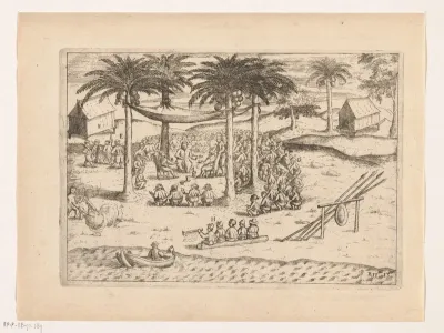 Vice-admiraal Jacob van Heemskerck ontmoet de koning van Ternate, 1599