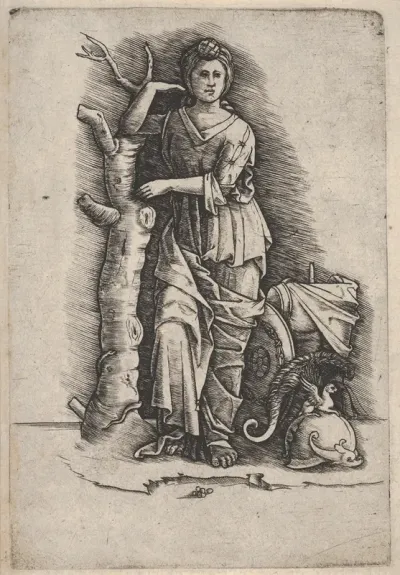 Victory or Minerva, helmet on the groud to the right