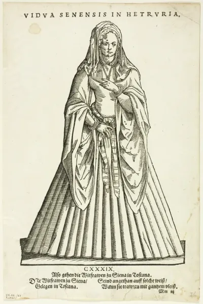 Vidua Senensis in Hetruria (Widow of Siena in Tuscany) from H. Weigel's Trachtenbuch, plate 51 from Woodcuts from Books of the XVI Century