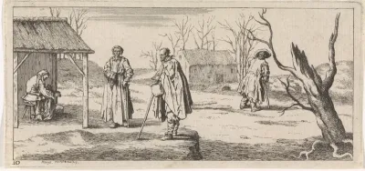 Vier armen in een landschap
