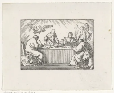 Vier evangelisten schrijven hun evangelie