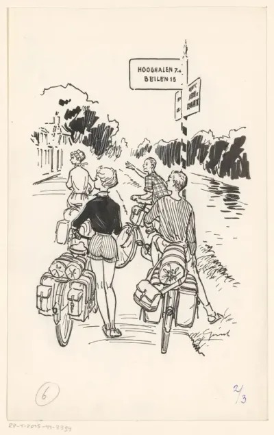 Vier fietsers bij een wegwijzer