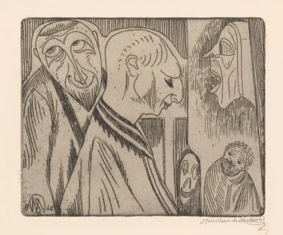Vier figuren en een masker