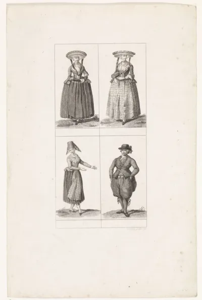 Vier figuren in Friese klederdracht