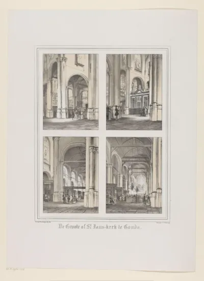 Vier gezichten op het interieur van de Sint-Janskerk te Gouda
