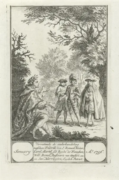 Vier historische figuren in gesprek