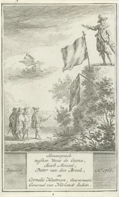 Vier historische figuren in gesprek