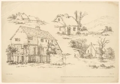 Vier huizen in verschillende landschappen