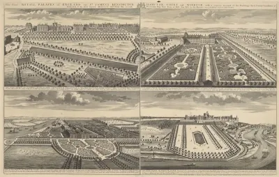 Vier koninklijke paleizen van Engeland: St. James's Palace, Kensington Palace, Hampton Court Palace en Windsor Castle