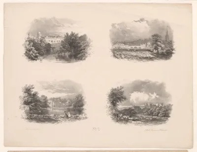 Vier landschappen met monumentale bebouwing