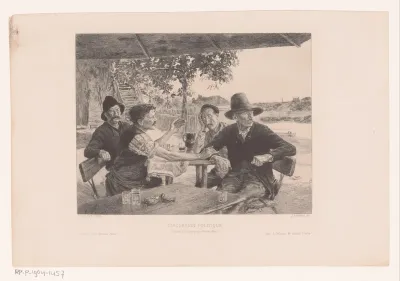 Vier mannen aan tafel op een terras