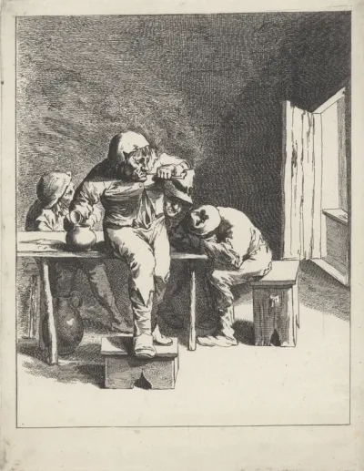 Vier mannen bij een tafel