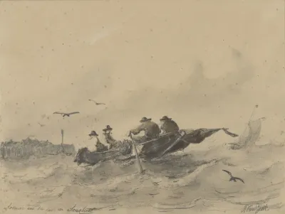 Vier mannen in een roeiboot