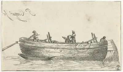 Vier mannen in een schip