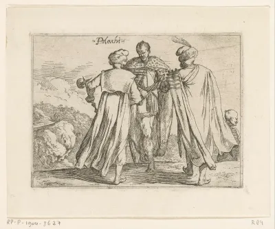 Vier Polen, een landschap in de achtergrond