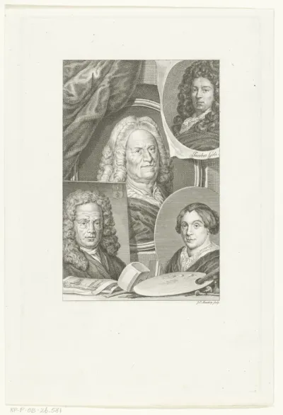 Vier portretten van Nederlandse kunstenaars Hendrik Noteman, Jacob Gole, Maria Schalcken en Wigerus Vitringa