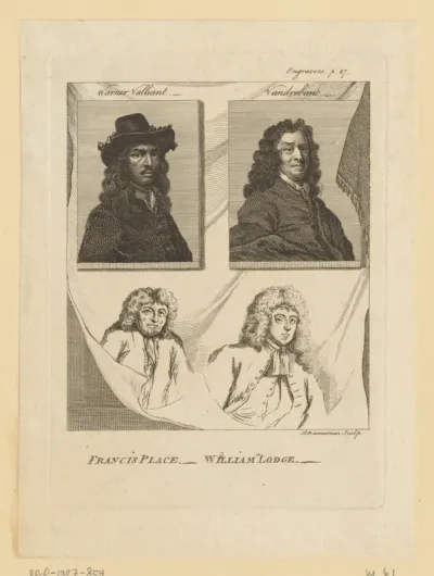 Vier portretten van Wallerant Vaillant, Pieter van der Banck, Francis Place en William Lodge