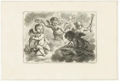 Vier putti als personificaties van kunsten en wetenschappen