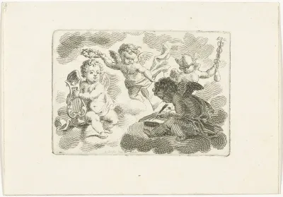 Vier putti als personificaties van kunsten en wetenschappen