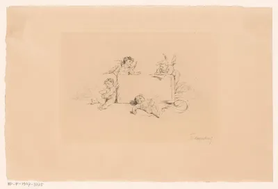 Vier putti bij een blok