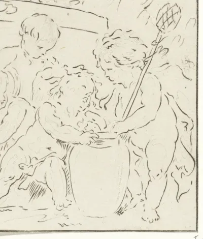 Vier putti bij een vaas