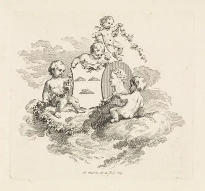 Vier putti met de familiewapens van Graafland en Hooft