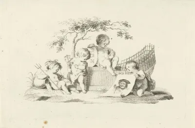 Vier putti met een portret van Adam Silo