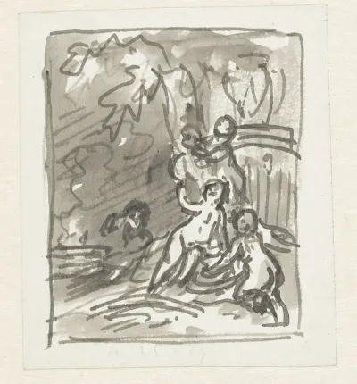 Vier putti onder een boom