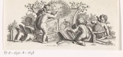Vier putti studeren en schilderen