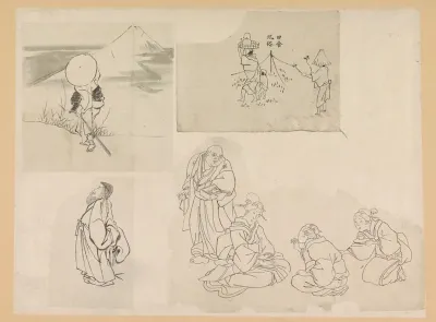Vier scènes met verschillende figuren