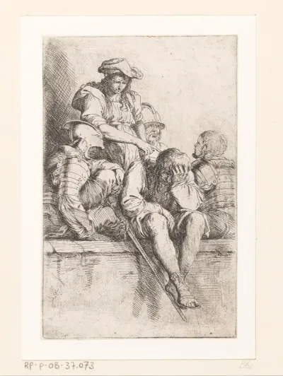 Vier soldaten en een jongeman