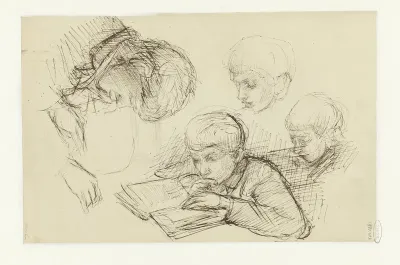 Vier studies van een lezende jongen