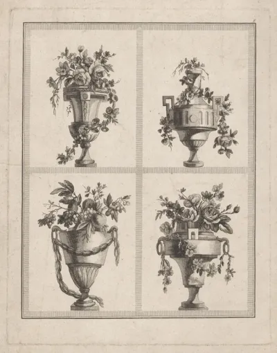 Vier vazen met bloemen