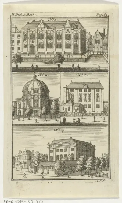 Vier verschillende kerken en synagogen te Amsterdam