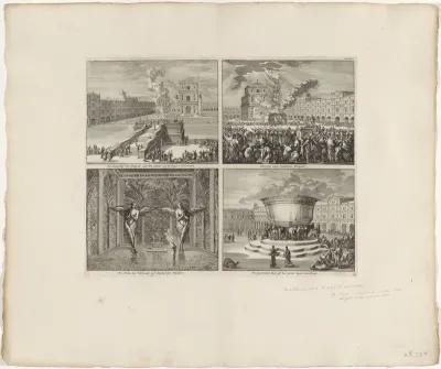 Vier voorstellingen van decoraties van de tempel van Salomo