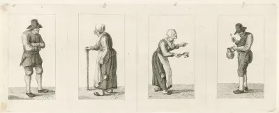 Vier voorstellingen van een staande figuur