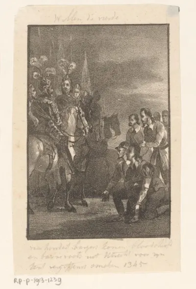 Vierhonderd burgers van Utrecht smeken graaf Willem IV van Holland om vrede