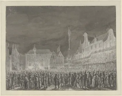 Viering van de afkondiging van de Alliantie met Frankrijk op de Grote Markt te Haarlem, 1795