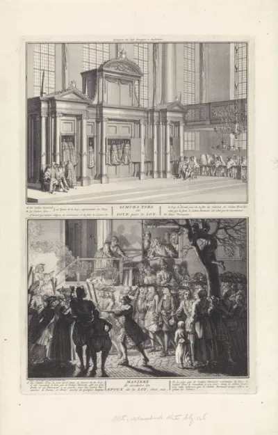 Viering van Simchat Thora in de synagoge en een optocht ter ere van het feest