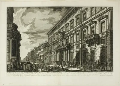 View along the Via del Corso of the Palazzo dell' Accademia established by Louis XIV, King of France for French students of Painting, Sculpture and Architecture, from Views of Rome