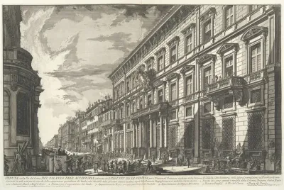 View along the Via del Corso of the Palazzo dell'Accademia, established by Louis XIV, King of France for French students of Painting, Sculpture and Architecture..., from "Vedute di Roma" (Views of Rome), part I