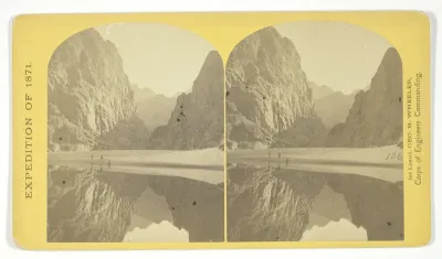 View down Black Cañon, from Mirror Bar. The walls repeated by reflection, No. 3 from the series "Geographical Explorations and Surveys West of the 100th Meridian"