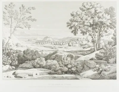 View from the Banks of the Illisós: Mountains of the Argolid, Temple of Olympic Jupiter, the Acropolis, Palace of King Corydalus, Village of Ambelo'kypos, Mount Anchesmos, Forest of Olives and the River Illisós