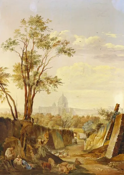 View from Via Sacra of Rome with the basilica of Saint Peter.