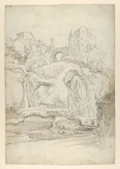 View of a Bridge and Waterfalls in Tivoli (recto); View of a Waterfall in Tivoli From Within a Cave (verso)