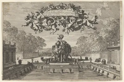 View of a Garden with a Water Basin and Large Fountain, title page from "Grottes et fontaines de jardins à l'italienne"
