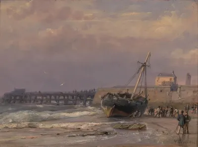 View of a jetty with a fishing boat