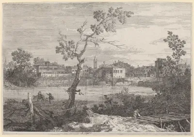View of a Town on a River Bank